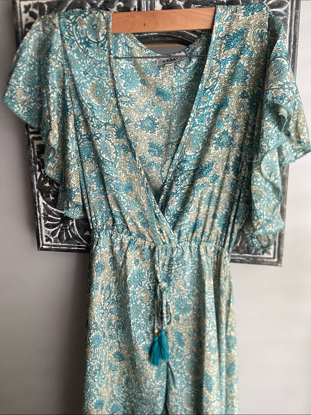 Floral Wrap Maxi Dress in Teal and Cream